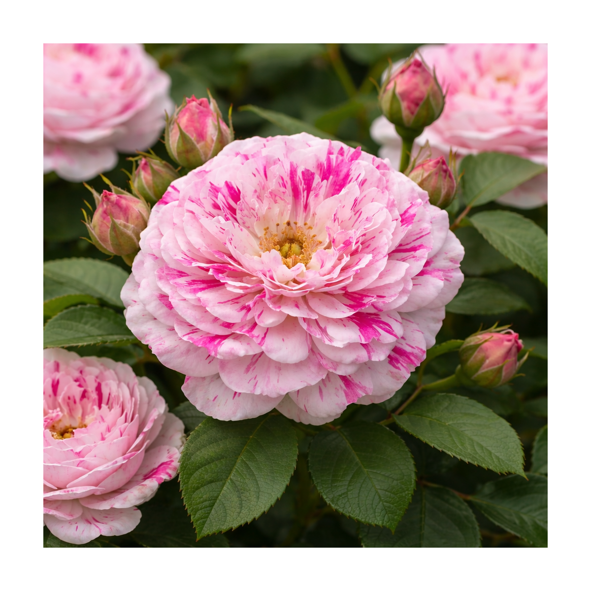 Rosier grimpant ‘Variegata di Bologna’ – Rose blanche striée rose à Bouc-Bel-Air, Marseille, Aix-en-Provence, Plan de Campagne