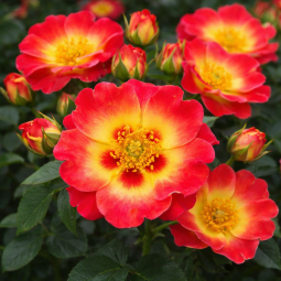 Rosier buisson Sunshine Babylon Eyes – rouge jaune Bouc-Bel-Air, Marseille, Aix-en-Provence, Plan de Campagne | Pépinière Faure