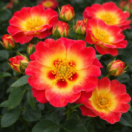 Rosier buisson Sunshine Babylon Eyes – rouge jaune Bouc-Bel-Air, Marseille, Aix-en-Provence, Plan de Campagne | Pépinière Faure