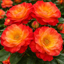 Rosier buisson ‘Miss Tango’ – Rose rouge orangé à cœur jaune à Bouc-Bel-Air, Marseille, Aix-en-Provence | Pépinière Faure